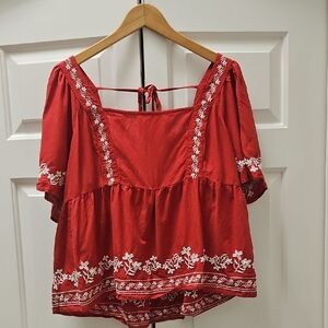 Old Navy Red Embroidered Square-Neck Blouse